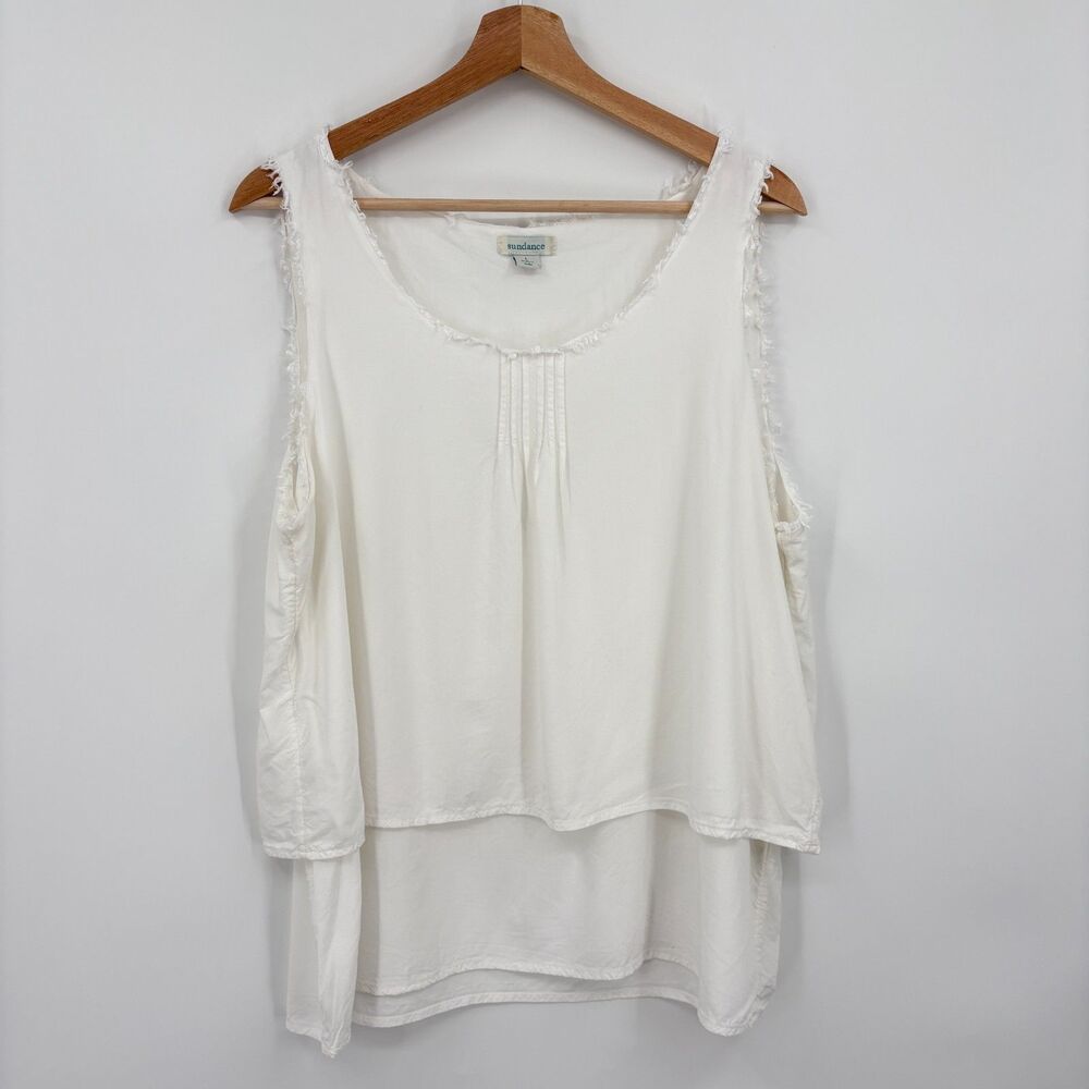 Sundance Women's White Scoop Neck Tiered Tank Top Large - Picture 2 of 11